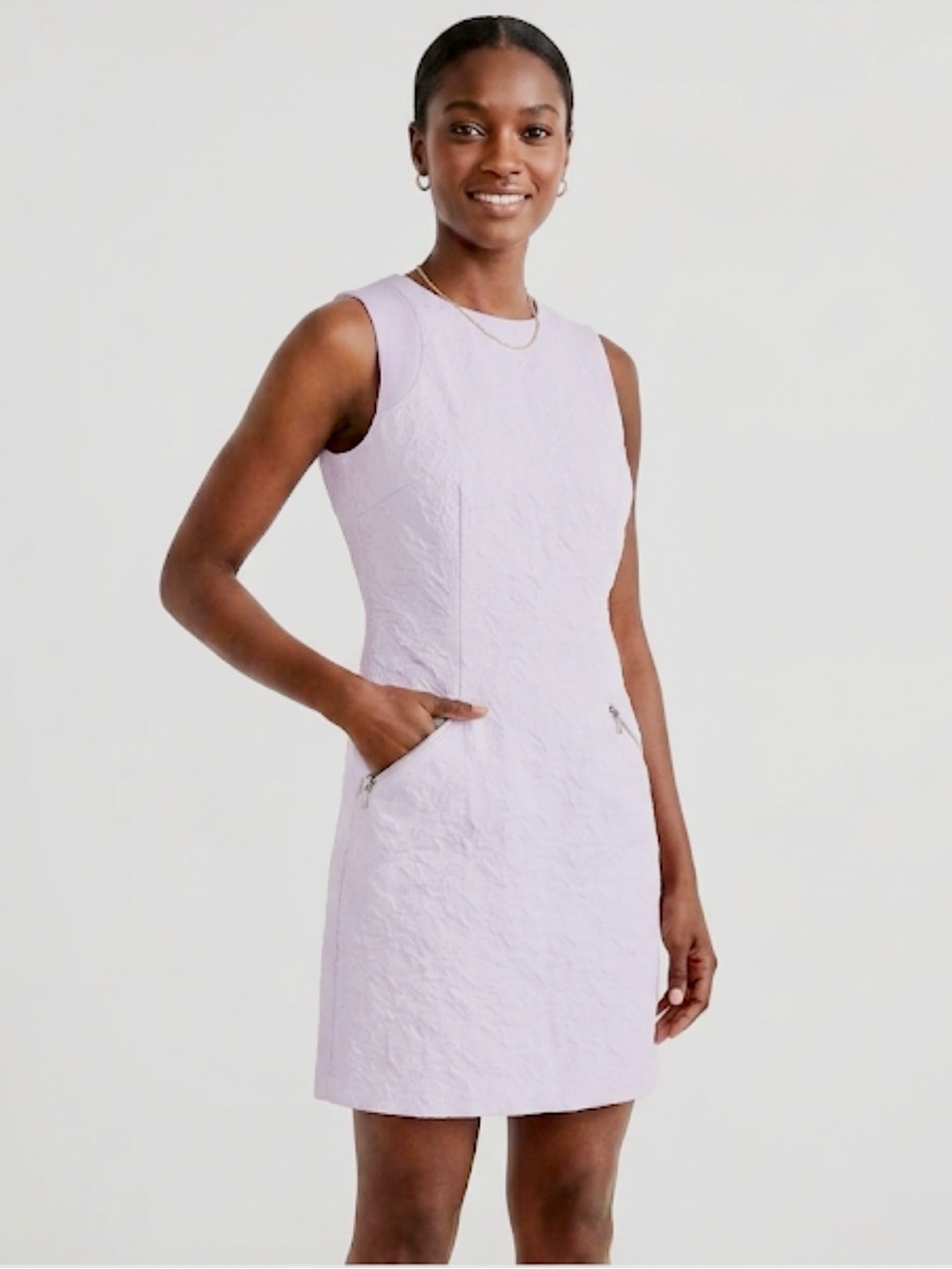 J. Crew Vivid Lilac Geometric Jacquard Shift Dress with Zip Pockets - XS